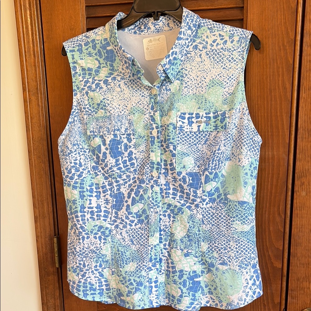 Sleeveless Blue and Green Women's Top